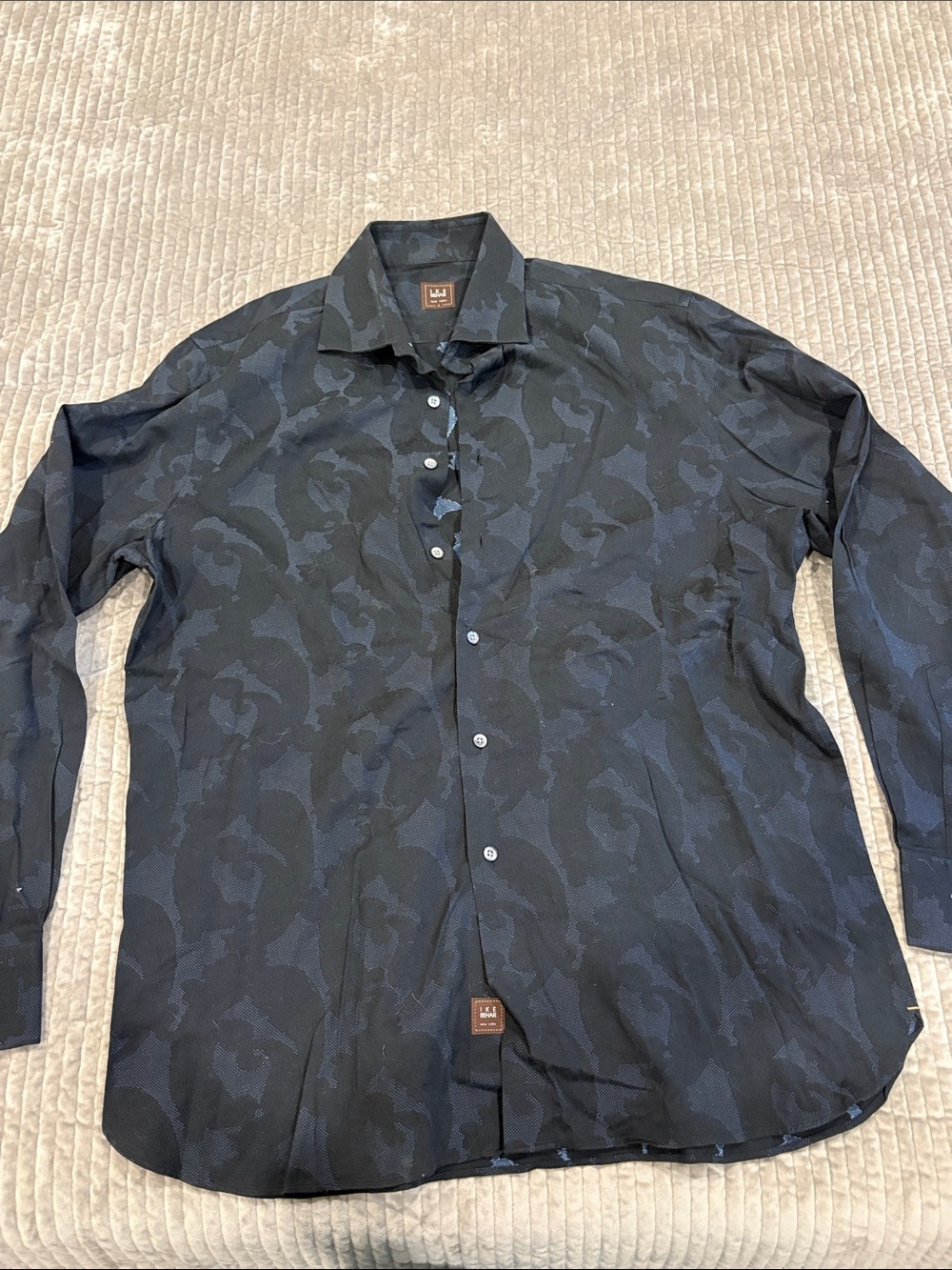 Ike Behar Black and Navy Tonal Pattern Long-Sleeve Button-Down Shirt